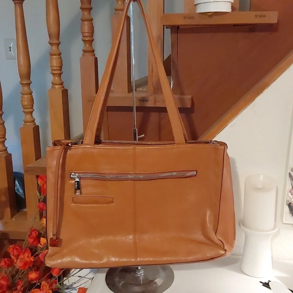 Hobo Womens Vintage Tan Orange Leather Zipper Tote Bag Minimalist Large